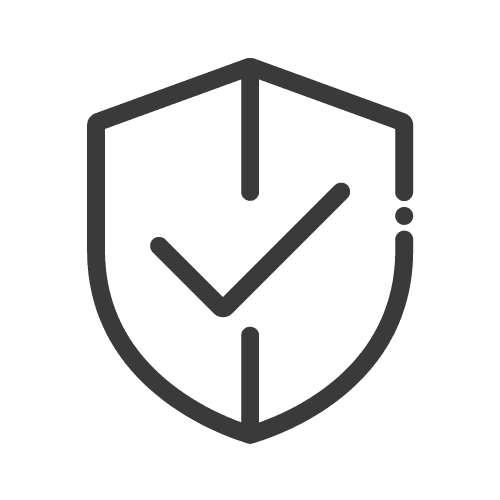 Shield icon with a checkmark, symbolizing security and protection.