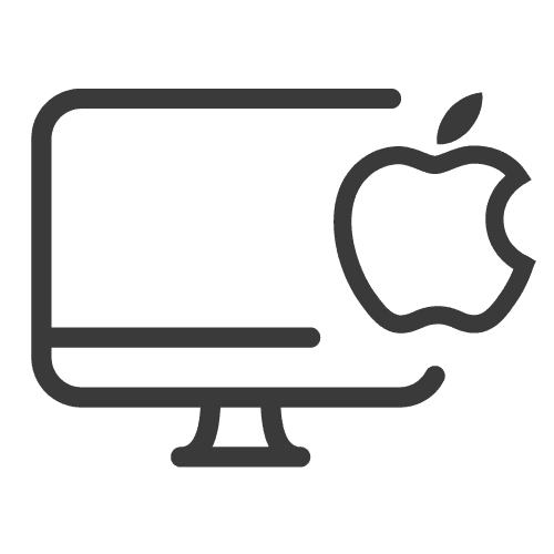 Outline of a computer monitor with an apple symbol overlay.