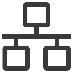simple organizational chart icon with three connected boxes