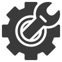 Wrench inside gear icon, symbolizing settings or tools